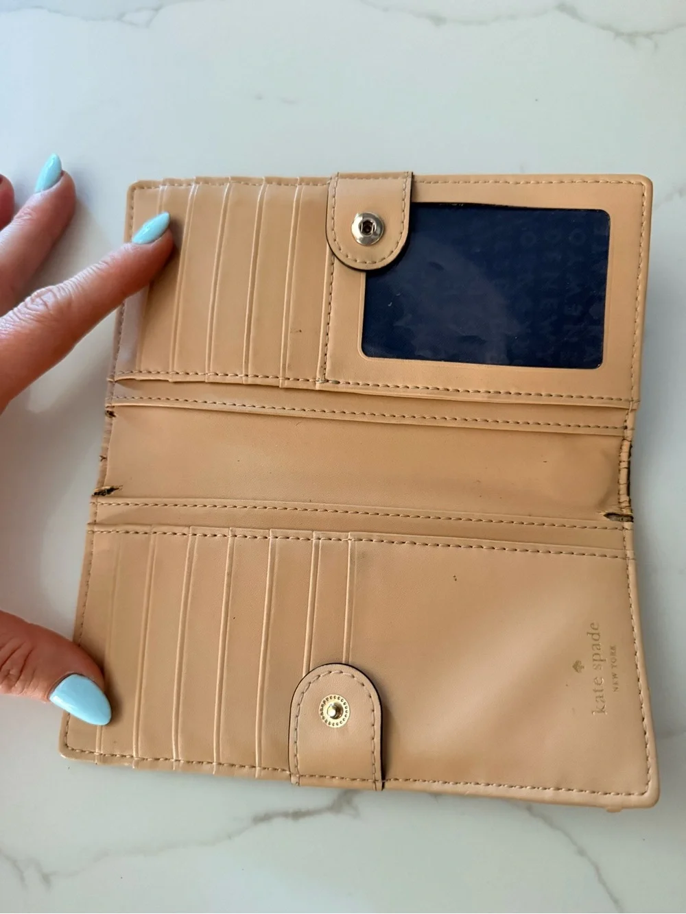 kate spade navy and Beige Leather  bifold women’s Wallet